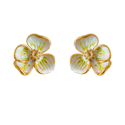 1 Pair Tropical Sweet Flower-De- Polishing Patchwork Plating Copper Freshwater Pearl 18K Gold Plated Ear Studs