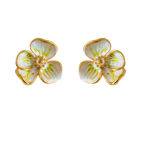 1 Pair Tropical Sweet Flower-De- Polishing Patchwork Plating Copper Freshwater Pearl 18K Gold Plated Ear Studs