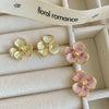 1 Pair Tropical Sweet Flower-De- Polishing Patchwork Plating Copper Freshwater Pearl 18K Gold Plated Ear Studs