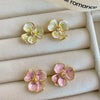 1 Pair Tropical Sweet Flower-De- Polishing Patchwork Plating Copper Freshwater Pearl 18K Gold Plated Ear Studs