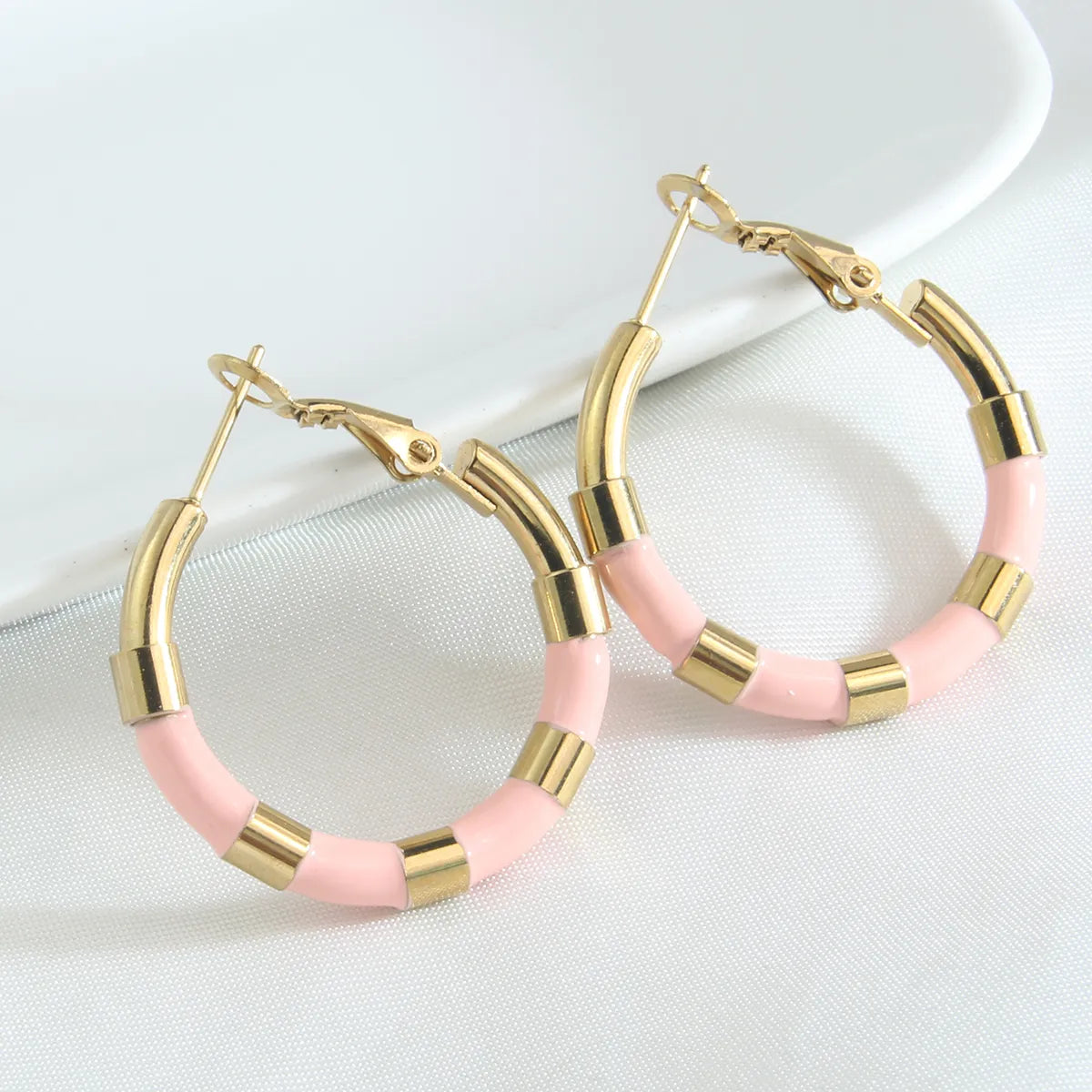 1 Pair Vacation Beach Geometric Enamel Plating Stainless Steel 18K Gold Plated Earrings