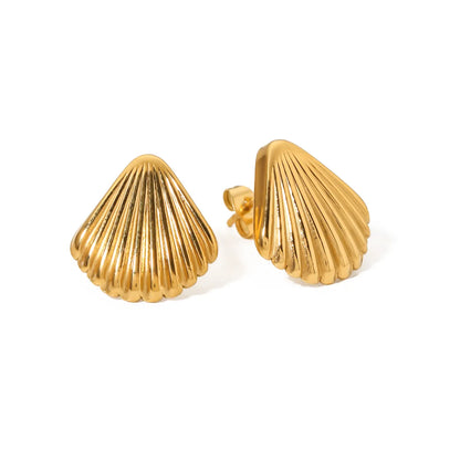 1 Pair Vacation Beach Scallop Shell Polishing Plating Stainless Steel 18K Gold Plated Ear Studs