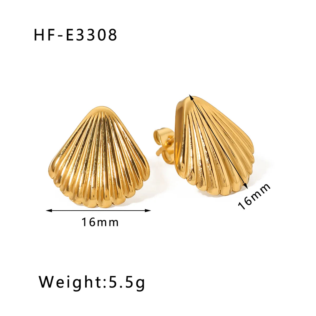 1 Pair Vacation Beach Scallop Shell Polishing Plating Stainless Steel 18K Gold Plated Ear Studs