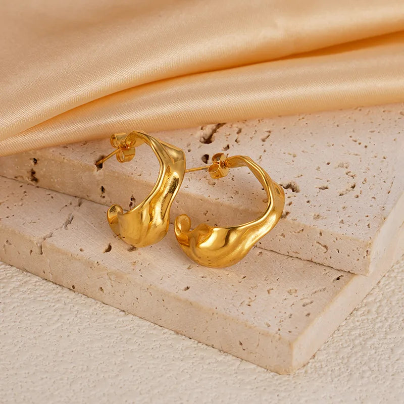 1 Pair Vacation Beach Simple Style C Shape Plating 304 Stainless Steel 14K Gold Plated Earrings