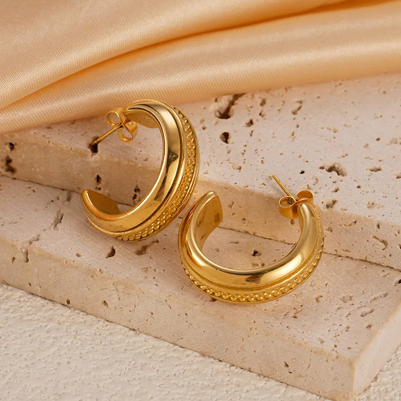 1 Pair Vacation Beach Simple Style C Shape Plating 304 Stainless Steel 14K Gold Plated Earrings