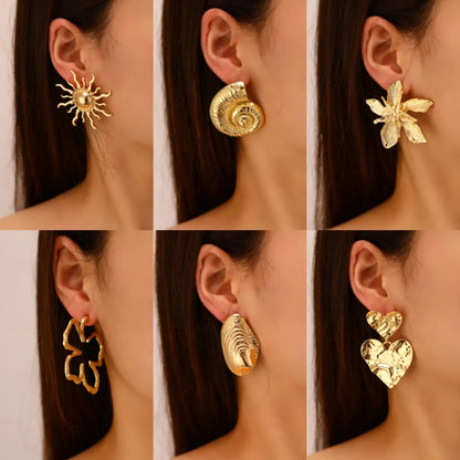 1 Pair Vacation Beach Simple Style Conch Heart Shape Flower Alloy Drop Earrings Ear Studs