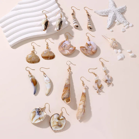 1 Pair Vacation Beach Simple Style Scallop Starfish Conch Alloy Plastic Drop Earrings