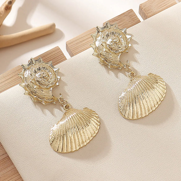 1 Pair Vacation Beach Starfish Conch Shell Alloy Silica Gel Drop Earrings