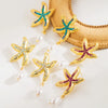1 Pair Vacation Beach Starfish Plating Inlay Alloy Rhinestones Pearl Drop Earrings