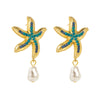 1 Pair Vacation Beach Starfish Plating Inlay Alloy Rhinestones Pearl Drop Earrings