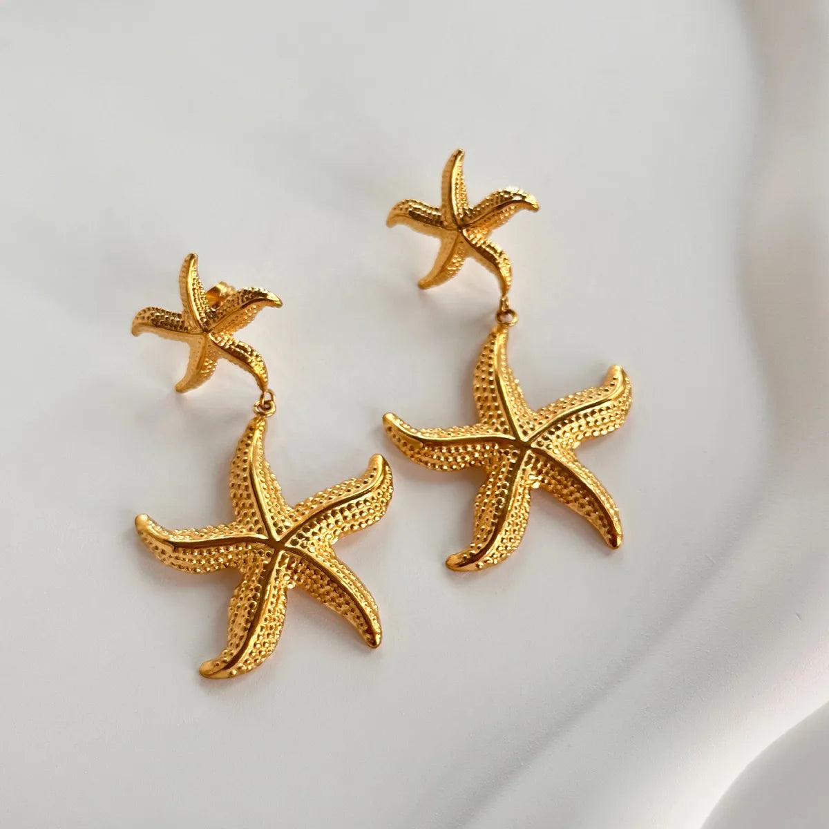 1 Pair Vacation Beach Starfish Plating Titanium Steel 18K Gold Plated Drop Earrings