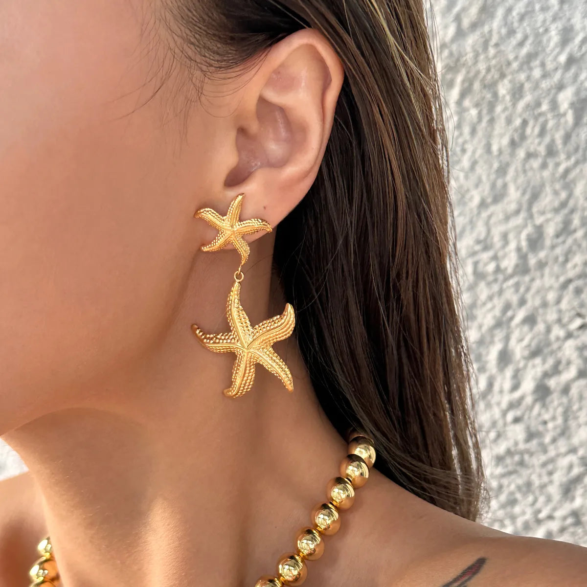 1 Pair Vacation Beach Starfish Plating Titanium Steel 18K Gold Plated Drop Earrings