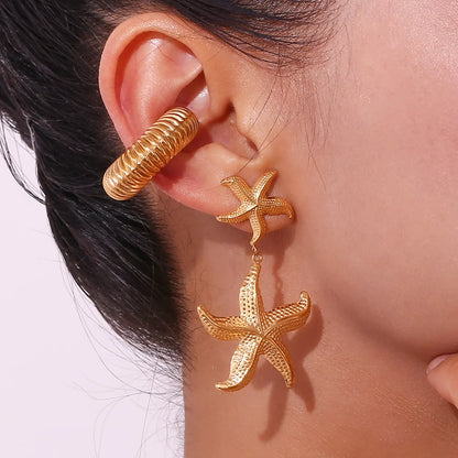 1 Pair Vacation Beach Starfish Plating Titanium Steel 18K Gold Plated Drop Earrings