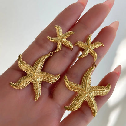 1 Pair Vacation Beach Starfish Plating Titanium Steel 18K Gold Plated Drop Earrings