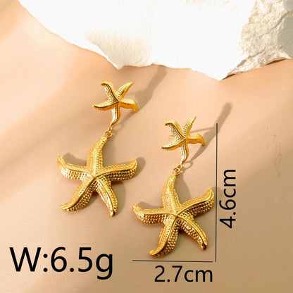 1 Pair Vacation Beach Starfish Plating Titanium Steel 18K Gold Plated Drop Earrings