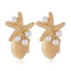 1 Pair Vacation Beach Tropical Scallop Starfish Zinc Alloy Pearl Gold Plated Ear Studs