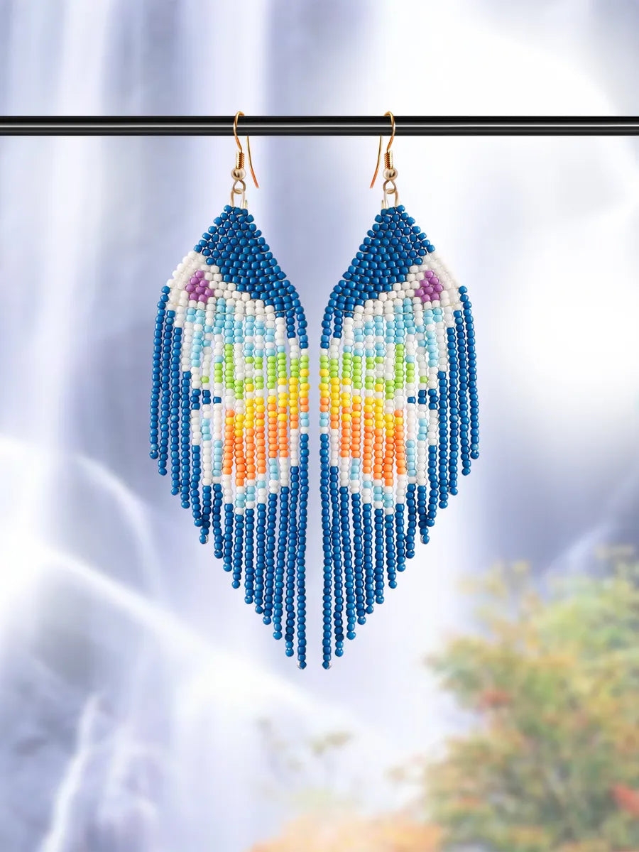 1 Pair Vacation Bohemian Butterfly Beaded Tassel Seed Bead Drop Earrings