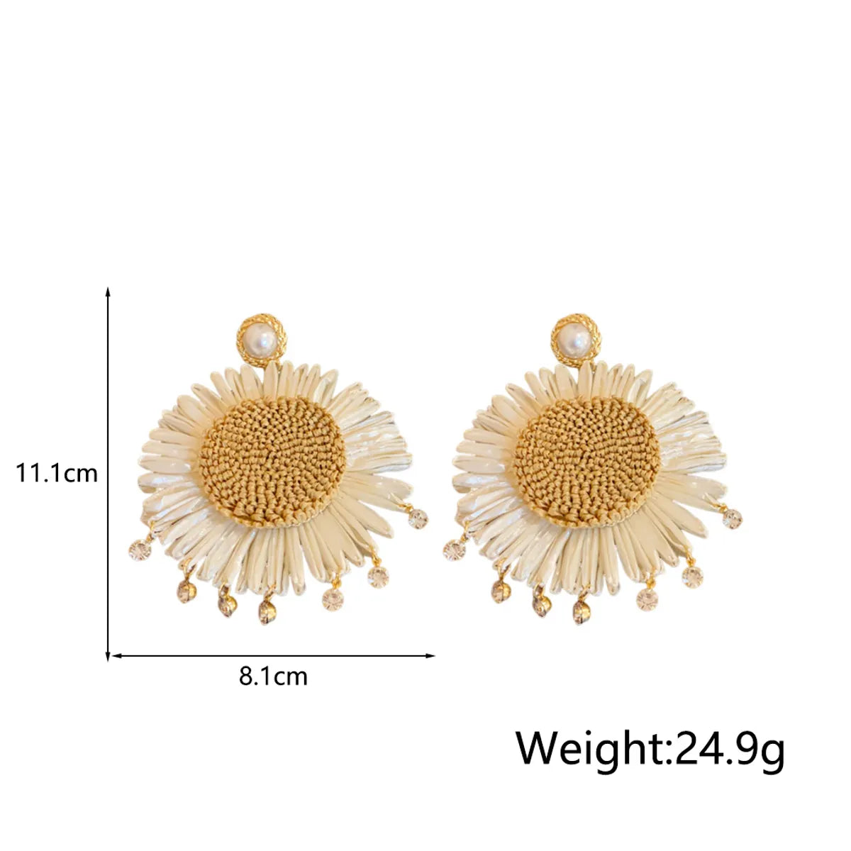 1 Pair Vacation Bohemian Flower Braid Inlay Alloy Imitation Pearl Rhinestones Wild Vetch Drop Earrings