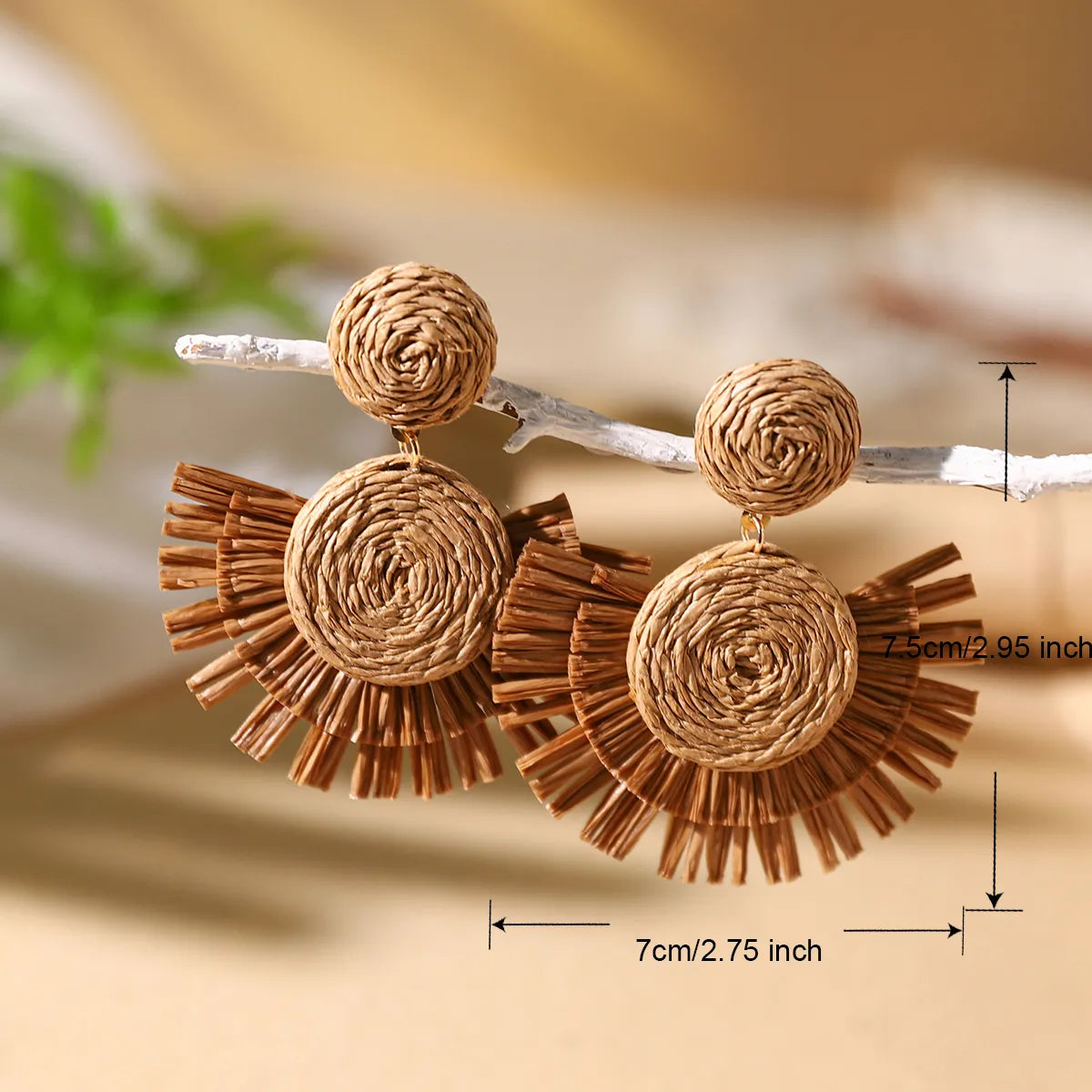 1 Pair Vacation Bohemian Geometric Braid Straw Rattan Drop Earrings