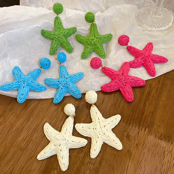 1 Pair Vacation Bohemian Pentagram Braid Wild Vetch Drop Earrings