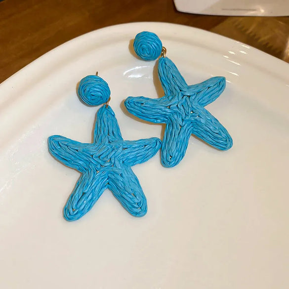 1 Pair Vacation Bohemian Pentagram Braid Wild Vetch Drop Earrings