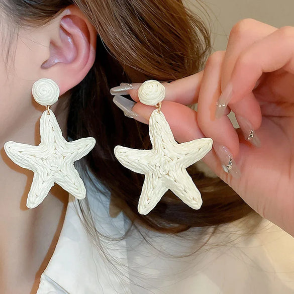 1 Pair Vacation Bohemian Pentagram Braid Wild Vetch Drop Earrings