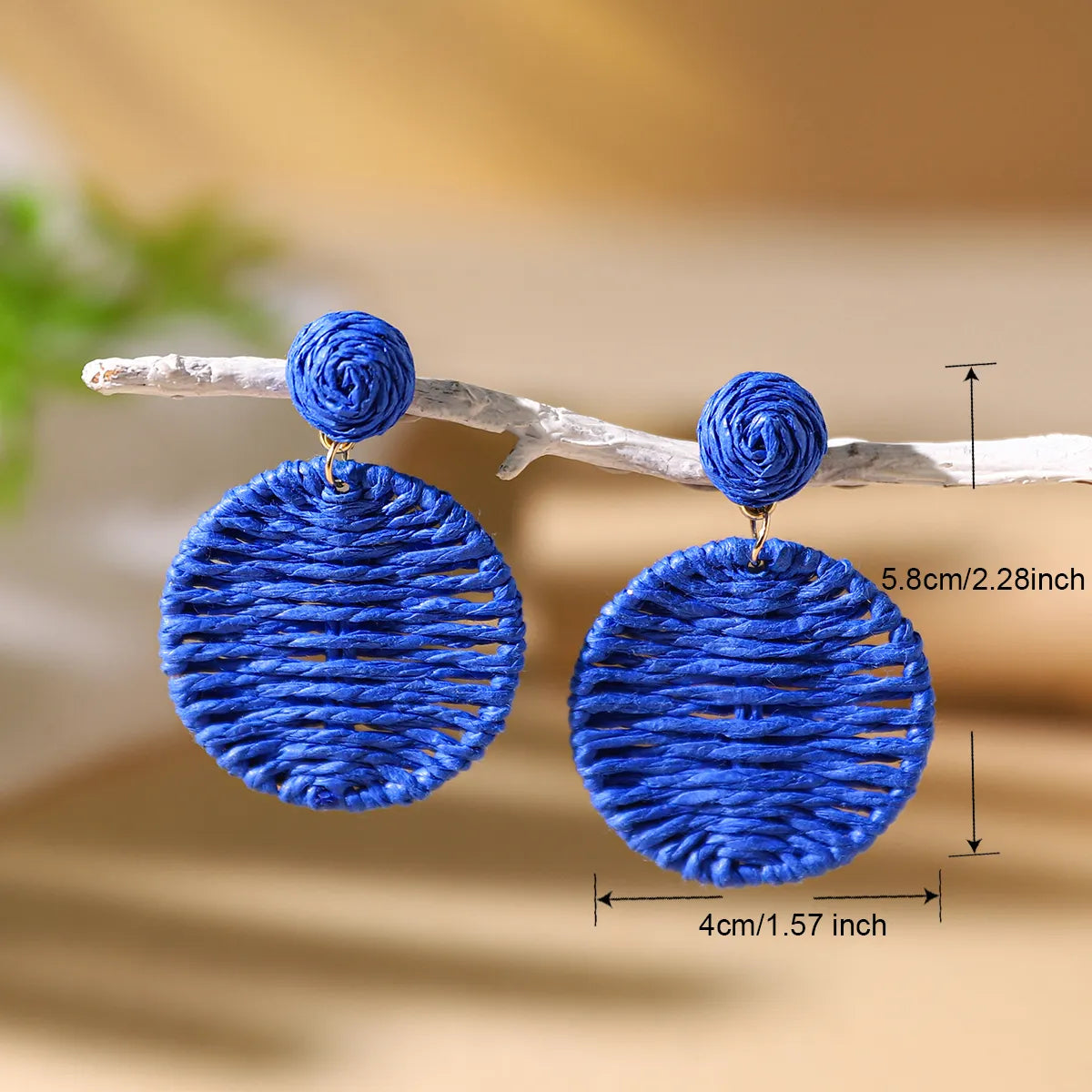 1 Pair Vacation Bohemian Round Braid Straw Rattan Drop Earrings