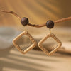 1 Pair Vacation Bohemian Round Square Water Droplets Braid Hollow Out Straw Rattan Drop Earrings