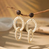 1 Pair Vacation Bohemian Round Square Water Droplets Braid Hollow Out Straw Rattan Drop Earrings