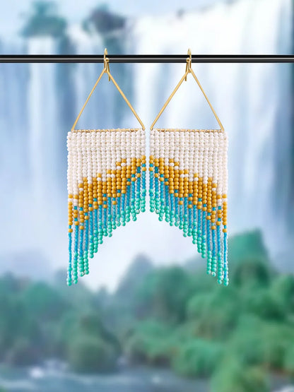 1 Pair Vacation Bohemian Tassel Beaded Seed Bead Drop Earrings