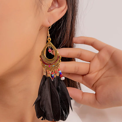 1 Pair Vacation Bohemian Water Droplets Flower Plating Artificial Feather Alloy Gold Plated Silver Plated Drop Earrings