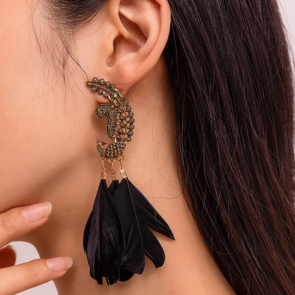 1 Pair Vacation Bohemian Water Droplets Flower Plating Artificial Feather Alloy Gold Plated Silver Plated Drop Earrings