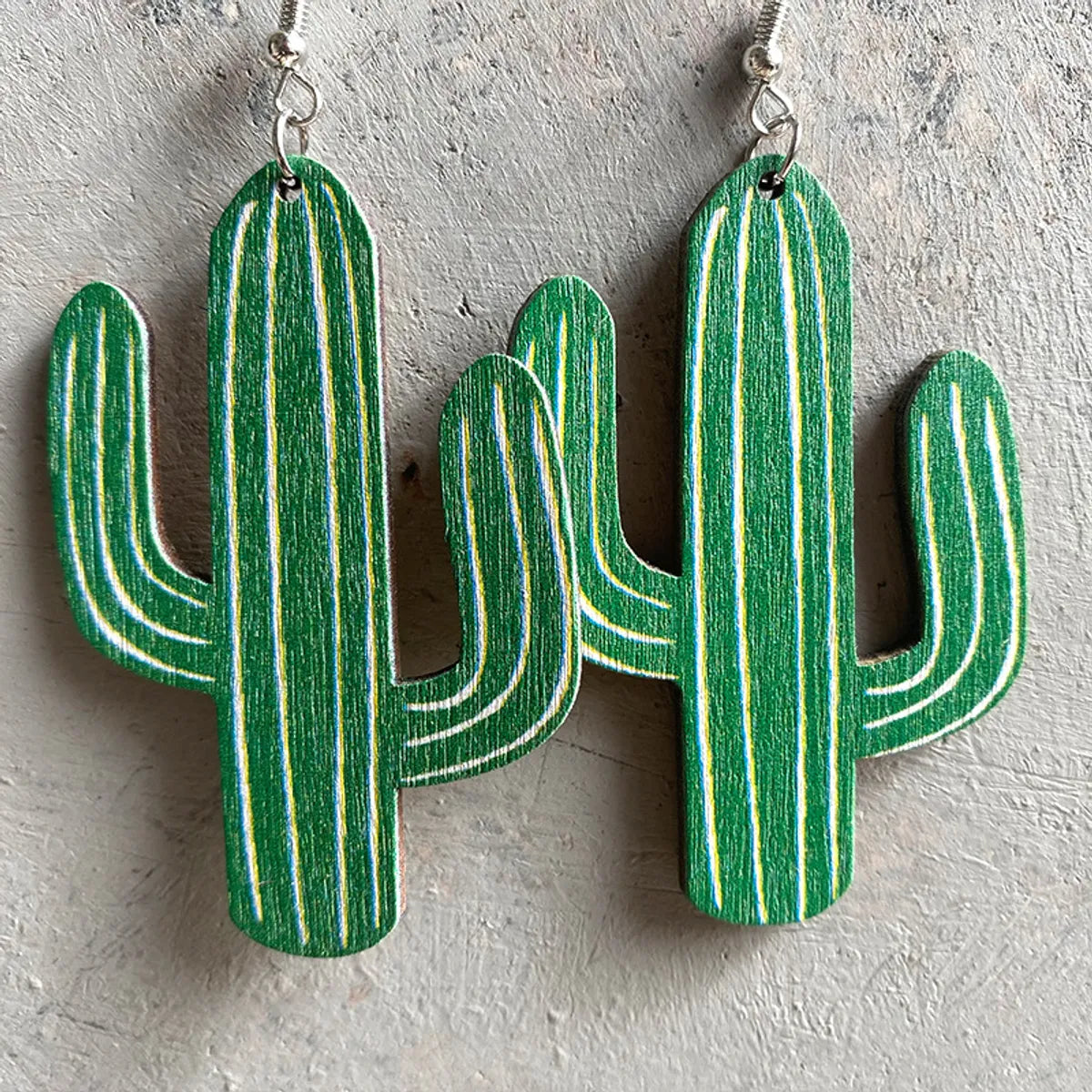 1 Pair Vacation Cactus Sunflower Horse Wood Drop Earrings