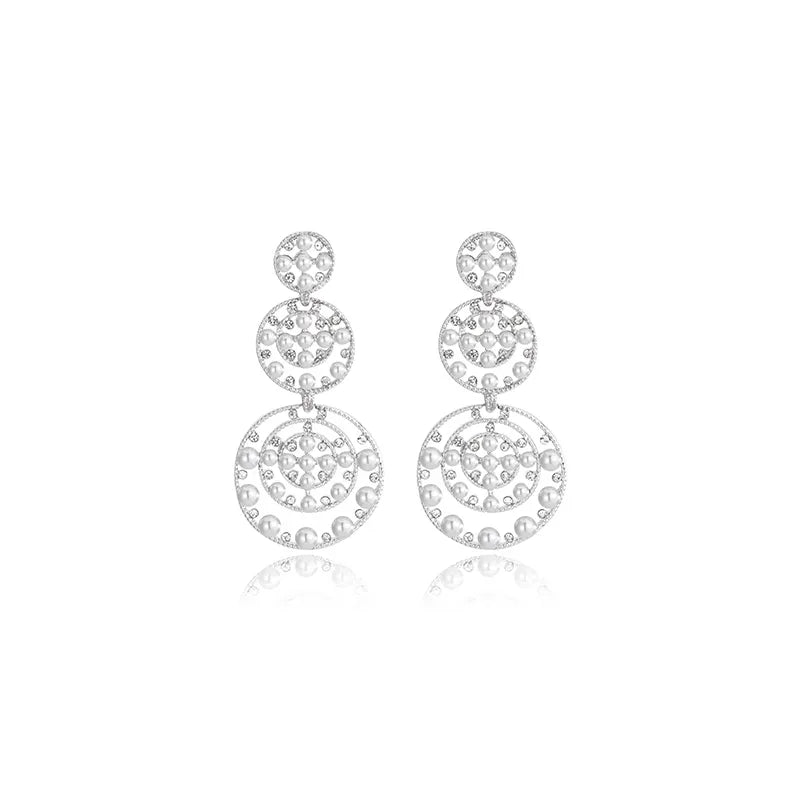 1 Pair Vacation Circle Inlay Alloy Pearl Zircon Drop Earrings