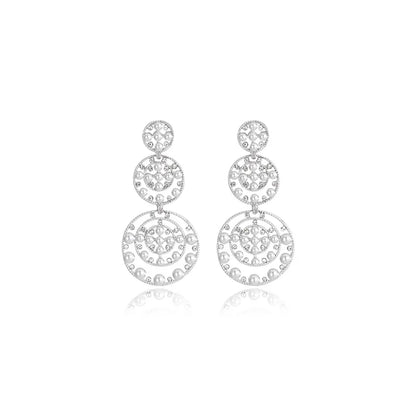 1 Pair Vacation Circle Inlay Alloy Pearl Zircon Drop Earrings