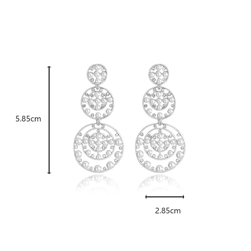 1 Pair Vacation Circle Inlay Alloy Pearl Zircon Drop Earrings