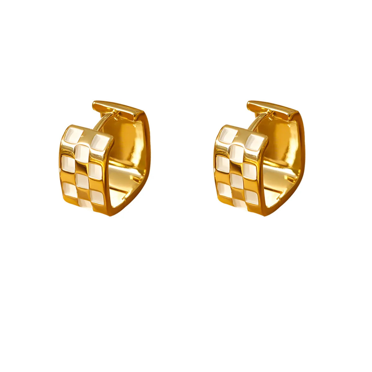 1 Pair Vacation Classic Style Commute Lattice Polishing Enamel Copper 14K Gold Plated Earrings