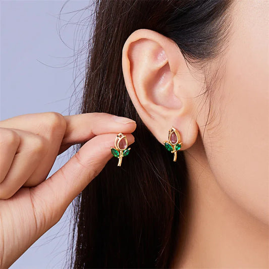 1 Pair Vacation Classic Style Flower Inlay Copper Glass Ear Studs