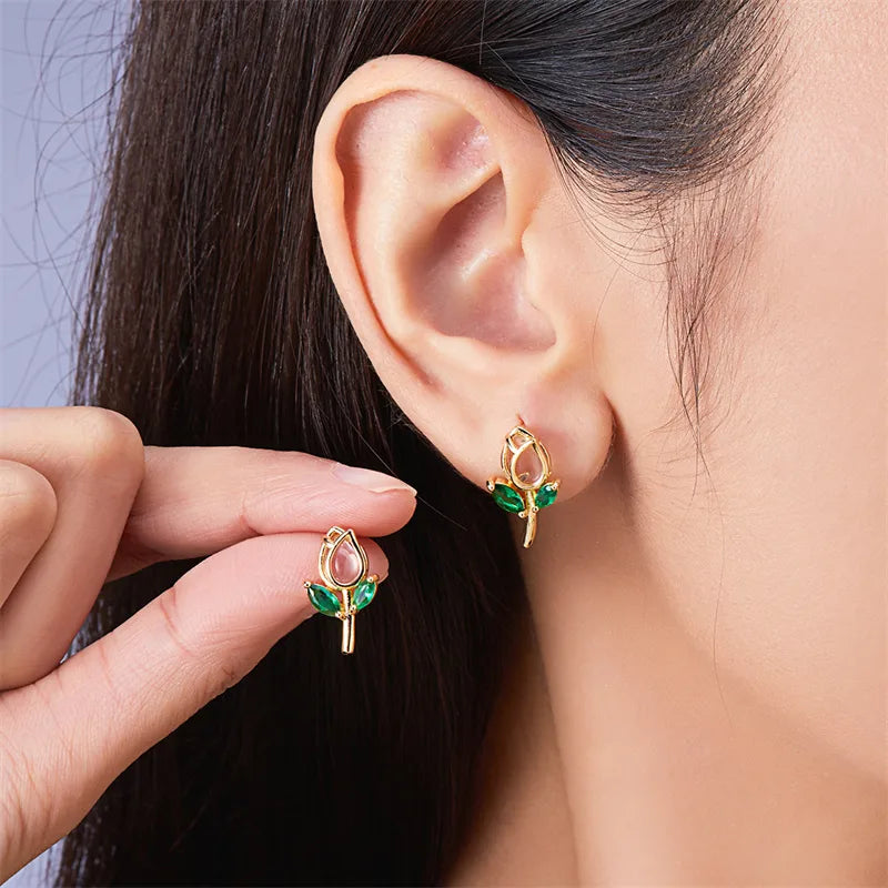 1 Pair Vacation Classic Style Flower Inlay Copper Glass Ear Studs