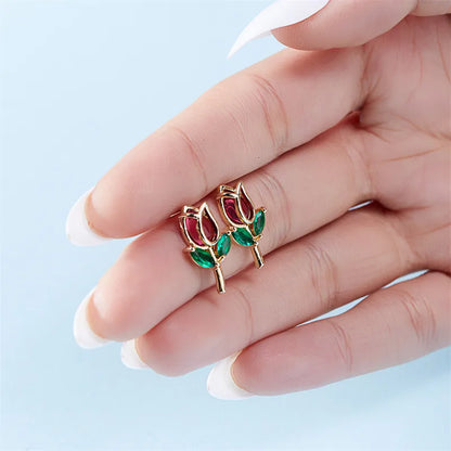 1 Pair Vacation Classic Style Flower Inlay Copper Glass Ear Studs