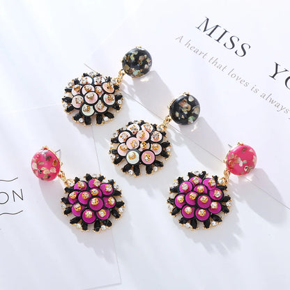 1 Pair Vacation Classic Style Flower Plating Inlay Alloy Rhinestones Gold Plated Drop Earrings