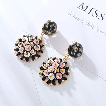 1 Pair Vacation Classic Style Flower Plating Inlay Alloy Rhinestones Gold Plated Drop Earrings