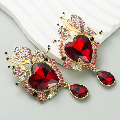 1 Pair Vacation Classic Style Heart Shape Inlay Alloy Rhinestones Drop Earrings