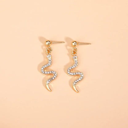 1 Pair Vacation Classic Style Snake Inlay Alloy Rhinestones Drop Earrings