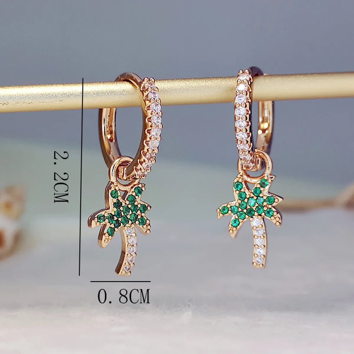 1 Pair Vacation Coconut Tree Plating Inlay Copper Zircon Gold Plated Drop Earrings