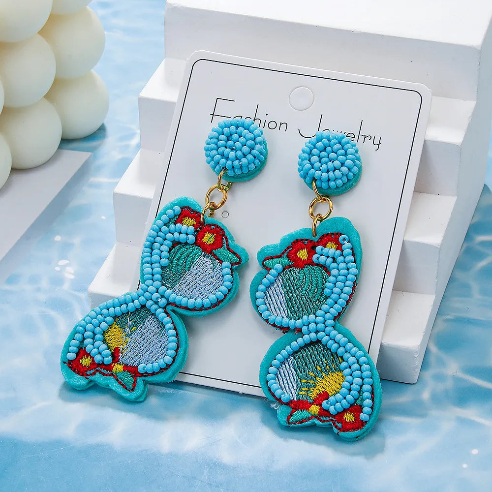 1 Pair Vacation Color Block Patchwork Seed Bead Drop Earrings