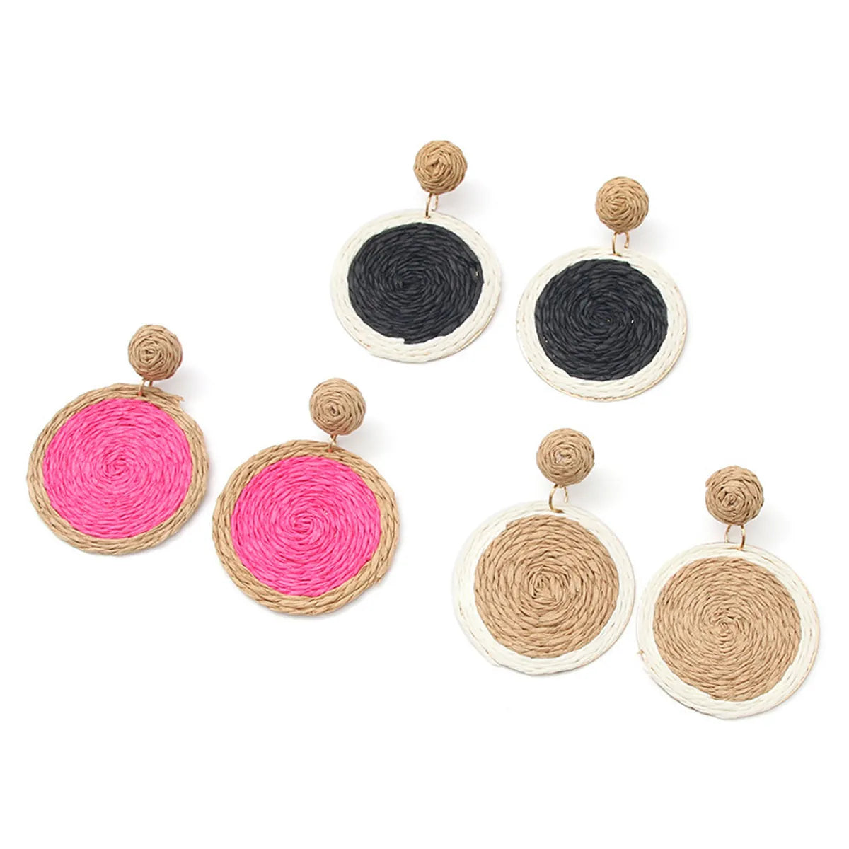 1 Pair Vacation Color Block Raffia Drop Earrings