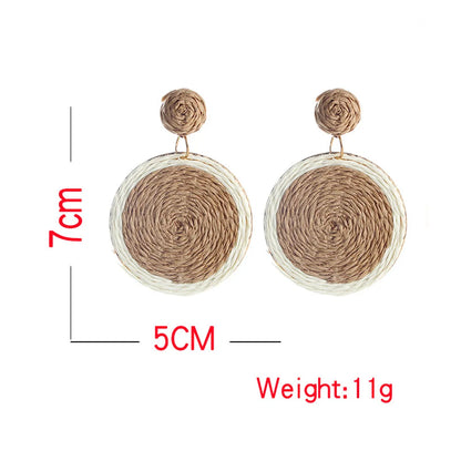 1 Pair Vacation Color Block Raffia Drop Earrings