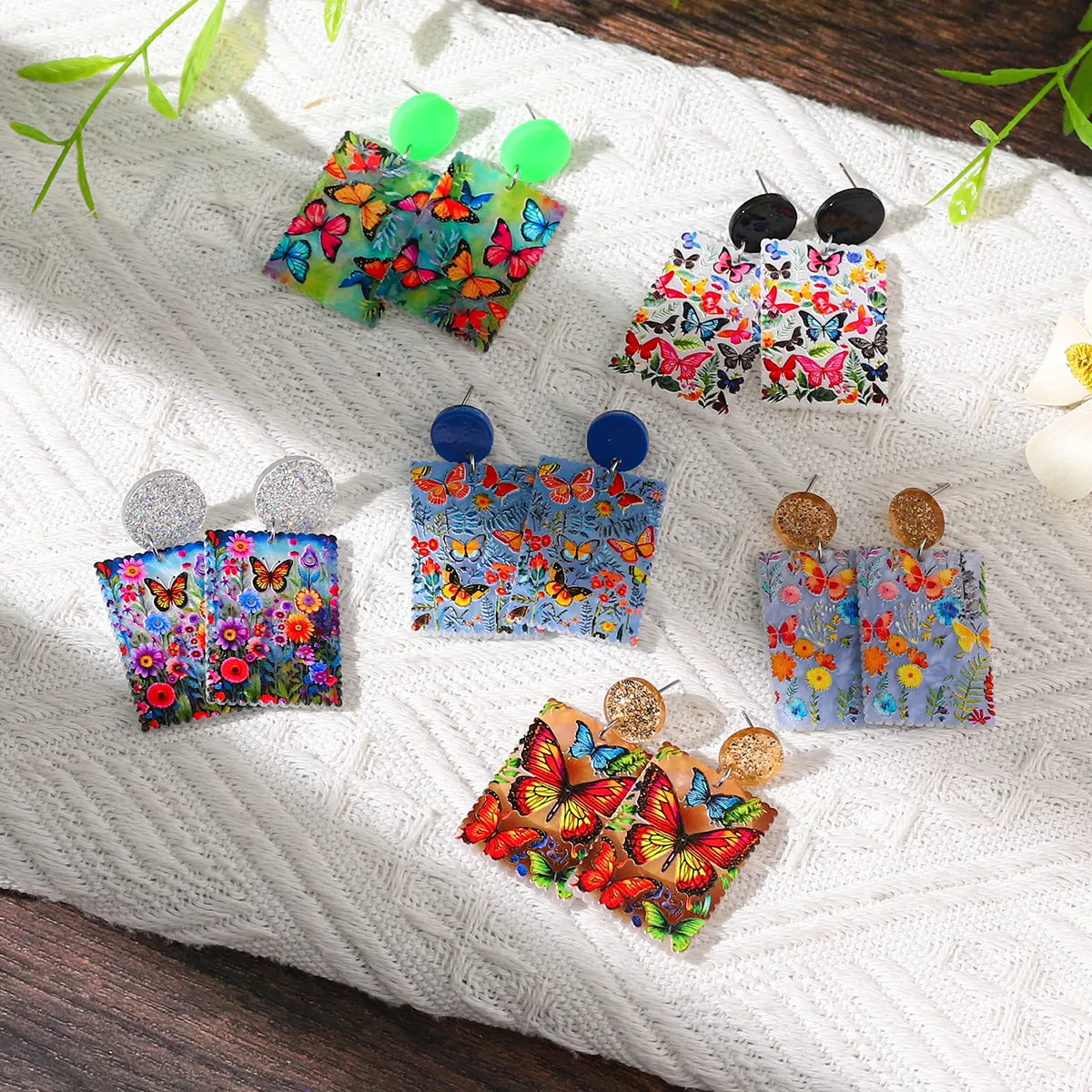 1 Pair Vacation Colorful Flower Butterfly Printing Arylic Drop Earrings