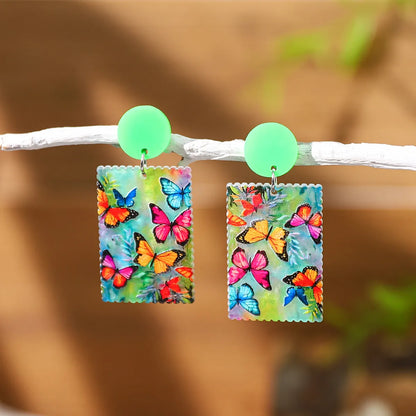 1 Pair Vacation Colorful Flower Butterfly Printing Arylic Drop Earrings